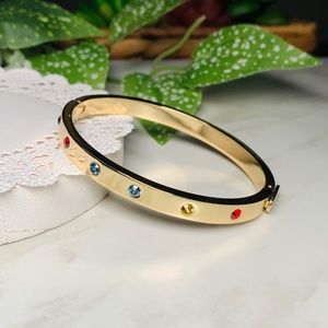 Pretty Multi-color Crystal & Gold tone Bangle Bracelet, 7”